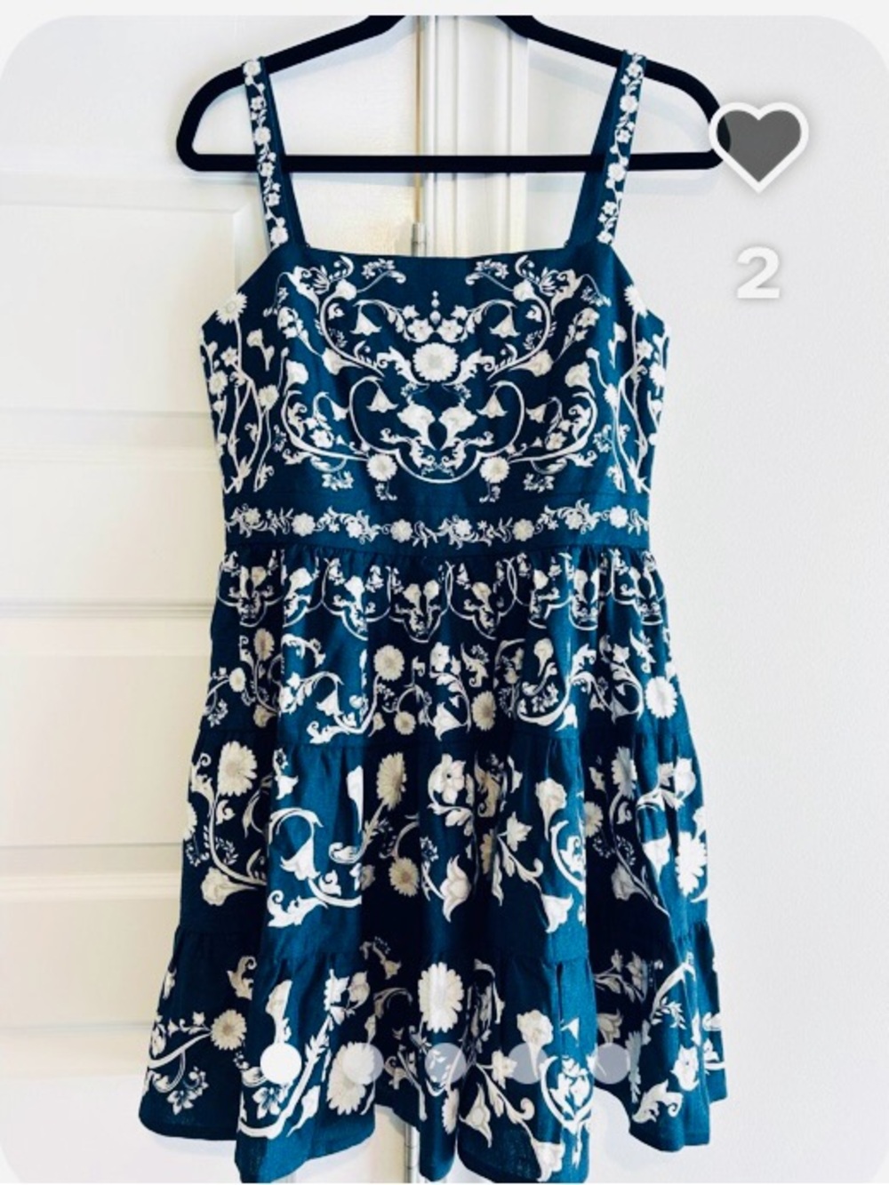 NWT - Caroline Constas Floral Embroidered Tank Dress - Navy  & White -  XS